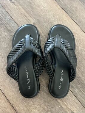 Kelsi Dagger Black Braided Thong Slide Sandals